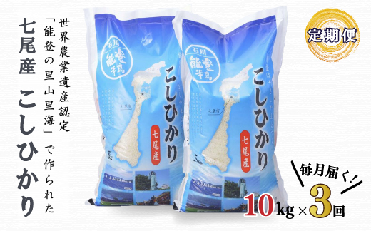 【3ヶ月定期便】こしひかり10kg（5kg×2袋）×3回　農業世界遺産認定！「能登の里山里海」で育ったお米 ◇｜ 石川県 七尾市 七尾産 ※2025年2月上旬頃より順次発送予定