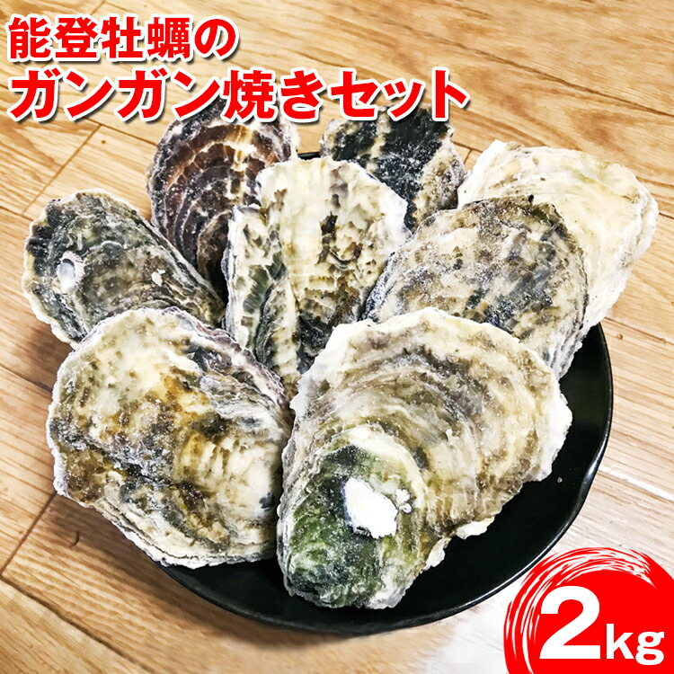 能登牡蠣のガンガン焼きセット20個(約2kg)(冷凍)(牡蠣ナイフ、片手用軍手付)