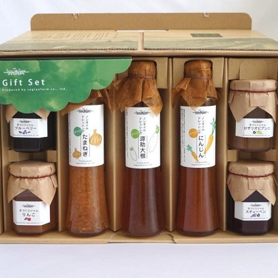 手づくりノンオイルドレッシング＆ジャムセット ドレッシング（たまねぎ・人参・大根）、ジャム（ブルーベリー・ロザリオビアンコ・スチューベン・りんご）