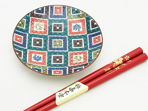 輪島塗花嫁お箸と九谷焼豆皿セット ｜ 幾何学文様 石川県 七尾市 結婚祝い 贈答 ギフト すべらない御箸 漆器　お碗 漆 箸 伝統工芸 特産品 ※2025年4月上旬頃より順次発送予定