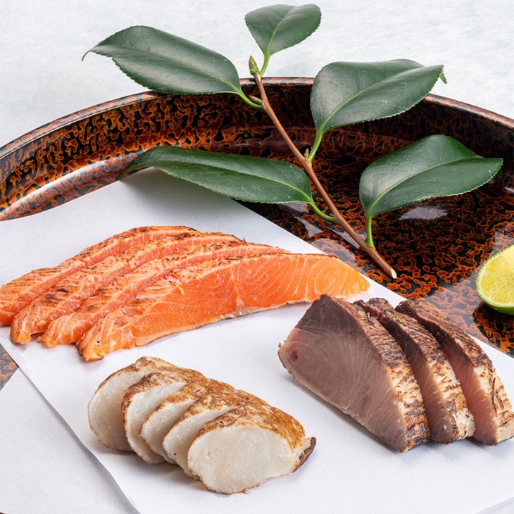 たたき三種詰合せ（能登ふぐ・ブリ・ふくいサーモン）[ヨTA3]