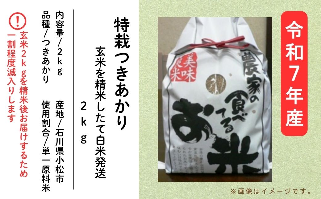 特栽つきあかり 精米 白米 （玄米2kgを精米したて白米発送）令和7年度産 | 石川県 小松市【のむら農産】