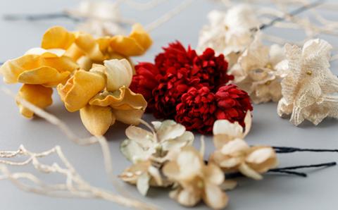 【布花アクセサリー】パンジーと赤ツメ草のヘッドアクセサリーset