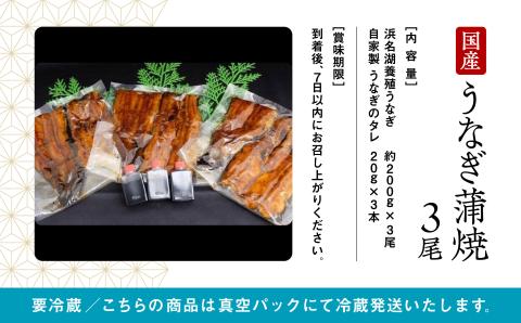 【真空パック】国産うなぎ蒲焼３尾 鰻 かば焼き