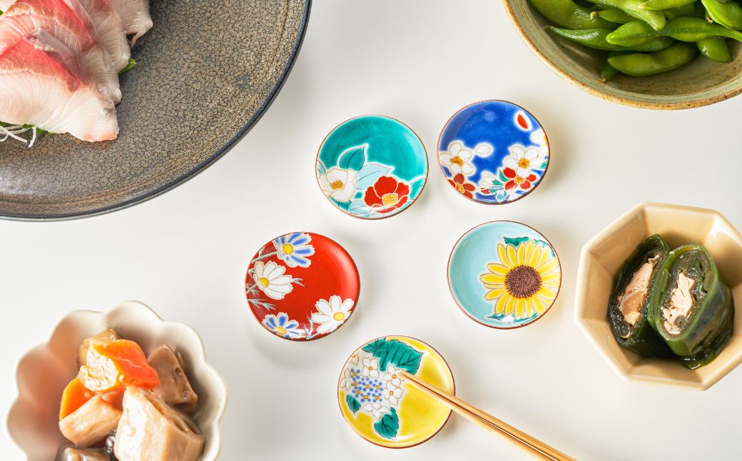 【九谷焼】姫皿（はしおき）5枚 四季の花 箸置き 食器  石川県 小松市 北陸