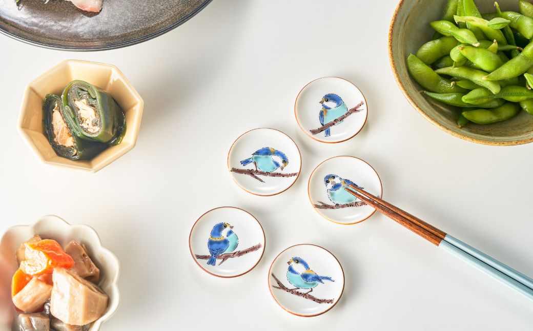 【九谷焼】姫皿（はしおき）5枚 山雀 箸置き 食器  石川県 小松市 北陸
