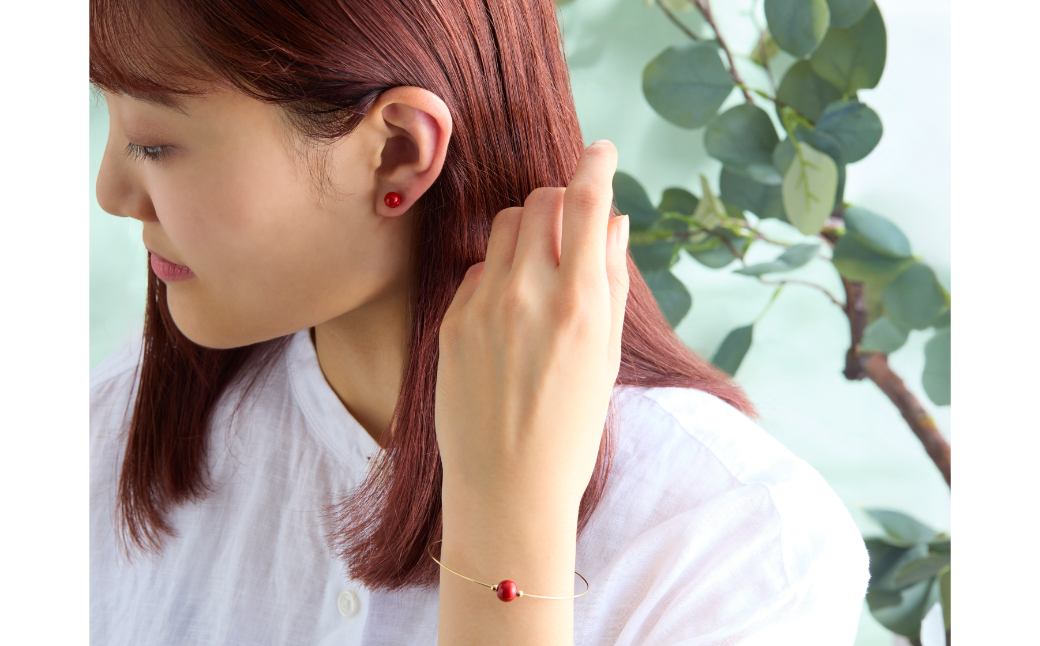 輪島でうまれた うるしのアクセサリーセット【ピアス&ブレスレット】あかね（赤） wa110-028 【ピアス&ブレスレット】あかね（赤）