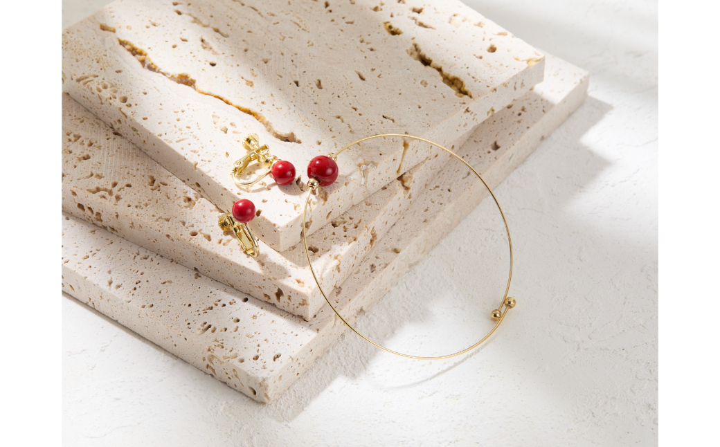 輪島でうまれた うるしのアクセサリーセット【イヤリング&ブレスレット】あかね（赤） wa110-031 【イヤリング&ブレスレット】あかね（赤）