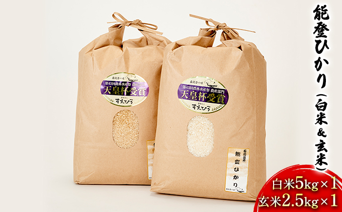 【令和7年度産米】能登ひかり（白米＆玄米）白米5kg×1 玄米2.5kg×1 お米 石川県産 コシヒカリ