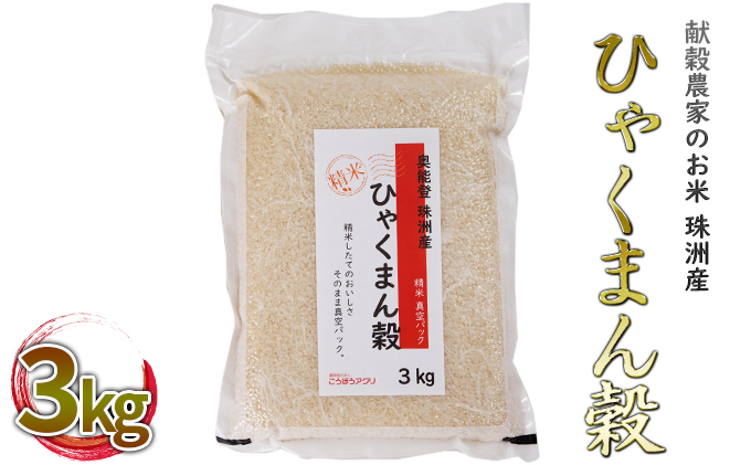 【令和7年度産米】珠洲産ひゃくまん穀 真空パック 3kg×1袋 精米