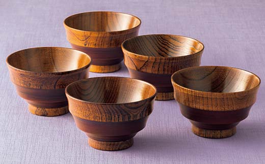 山中塗 段付錆朱木製汁椀5客揃 漆 うるし 漆塗り お椀 汁椀 木製 加賀製 F6P-2441