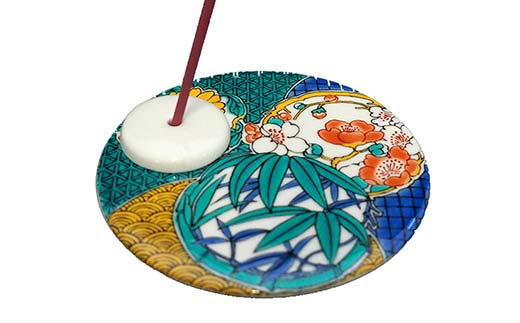 九谷焼 お香立て＆プレートセット 丸型　-麗和柄-　はなまる お香立て プレート 図柄が選べる 九谷焼 ふるさと納税 加賀市 F6P-2544