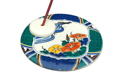 九谷焼 お香立て＆プレートセット 丸型　-四季-　夏の優（やわらぎ）お香立て プレート 九谷焼 ふるさと納税 加賀市 F6P-2548