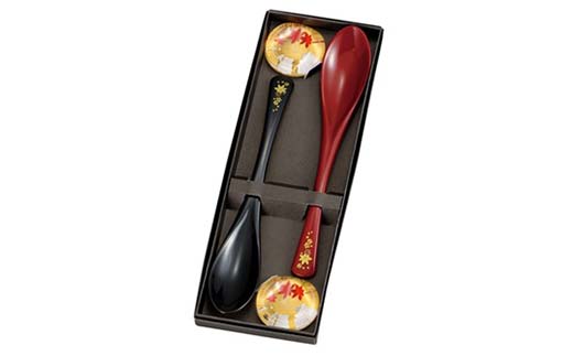 スプーンセット（2本組）春秋柄 黒・朱 食器 雑貨 日用品 F6P-2578