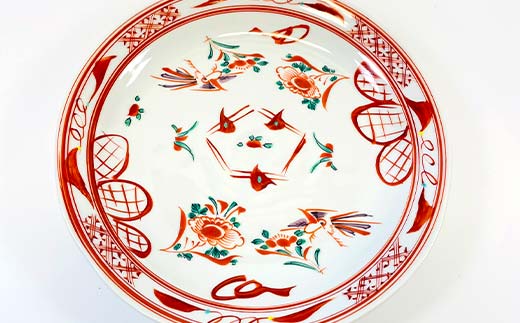 九谷焼 盛皿 赤絵 伝統 色絵磁器 九谷五彩 手描き 一点もの インテリア 食器 皿 F6P-2864