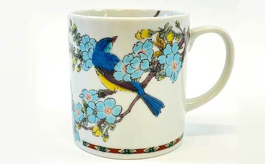 九谷焼 マグカップ 桜に青い鳥 食器 コップ 日本製 ギフト プレゼント F6P-2876