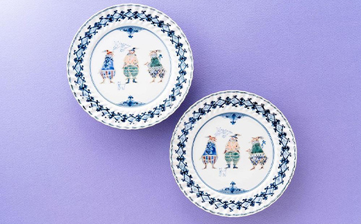 加賀九谷焼〈山本長左〉7号平皿　異邦人(2枚組)【高島屋選定品】[60C0600] F6P-1422