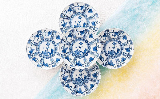 加賀九谷焼〈山本長左〉４．５号皿　宝珠唐草(５枚組)【高島屋選定品】[60C0666] F6P-1427