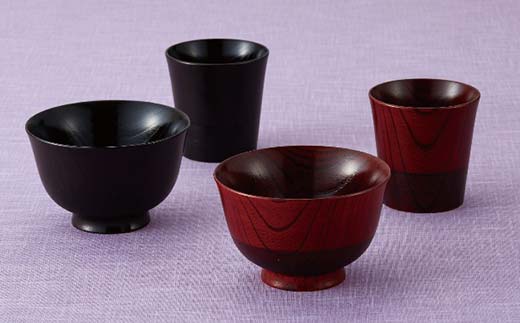 山中塗 ペアカップ＆汁椀 漆器 ロックカップ 天然木 ろくろ挽き F6P-2435