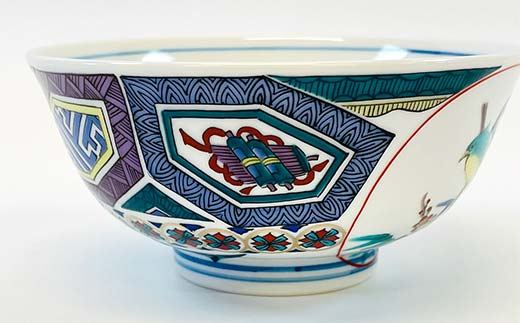 九谷焼 飯碗 古九谷風かわせみ 伝統 色絵磁器 九谷五彩 手描き 一点もの インテリア 食器 碗 F6P-2867