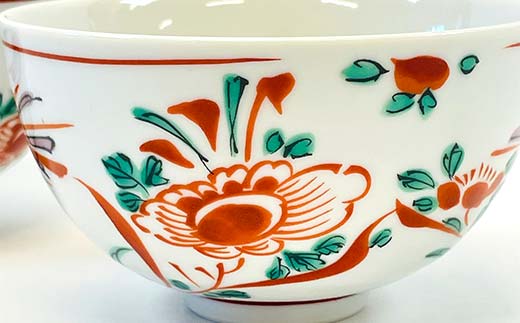 九谷焼 組飯碗 赤絵 伝統 色絵磁器 九谷五彩 手描き 一点もの インテリア 食器 碗 F6P-2868