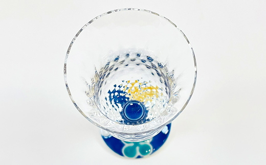 九谷和グラス ワイングラスクローバー（ブルー） 工芸品 グラス コップ 食器 F6P-3156