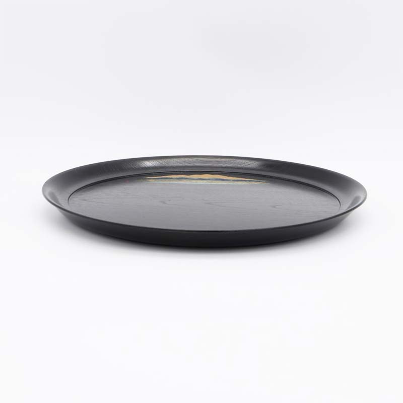 吉田華正作 漆盆 早春の白山 直径30.0×高さ2.2cm お盆 丸盆 轆轤挽き 黒染拭漆仕上げ 漆器 天然木 おぼん 贈答 贈り物 父の日 母の日 敬老の日 ギフト 伝統工芸 工芸品 日本製 F6P-1274