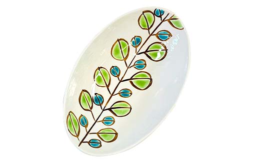 九谷焼 楕円ペア鉢 若葉 2個セット 伝統 工芸品 装飾品 盛り鉢 テーブルウェア 食器 プレゼント ギフト 贈り物 石川県 加賀市 F6P-2863