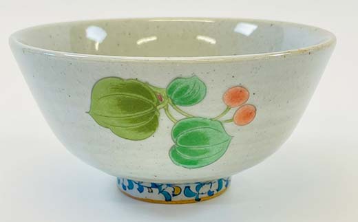 九谷焼 飯碗 山帰来 伝統 色絵磁器 九谷五彩 手描き 一点もの インテリア 食器 碗 F6P-2866