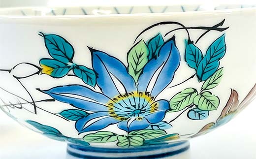 九谷焼 組飯碗 鉄仙 伝統 色絵磁器 九谷五彩 手描き 一点もの インテリア 食器 碗 F6P-2869