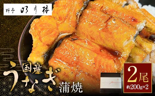 国産うなぎの蒲焼2尾 約200g×2 （箱入り）料亭 明月楼 乾燥青山椒付き 贈り物 土用の丑の日 うなぎの蒲焼き うなぎ ウナギ 鰻 蒲焼き うな丼 うな重 日本製 国産 F6P-2708