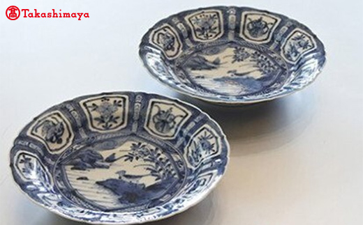 加賀九谷焼〈山本長左〉6号深皿　陽刻芙蓉手（2枚組）【高島屋選定品】［60C0305］ F6P-0059