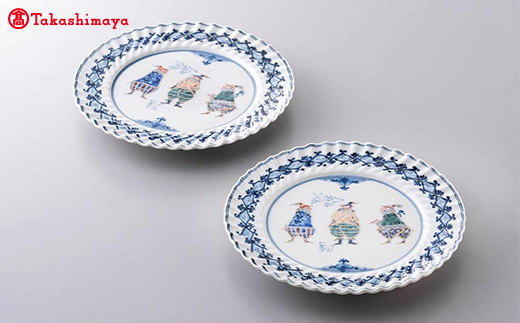 加賀九谷焼〈山本長左〉7号平皿　異邦人(2枚組)【高島屋選定品】[60C0600] F6P-1422