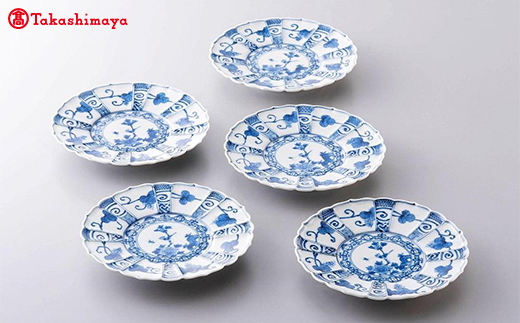 加賀九谷焼〈山本長左〉４．５号皿　宝珠唐草(５枚組)【高島屋選定品】[60C0666] F6P-1427