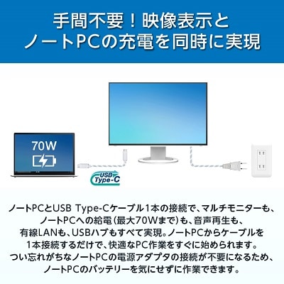 EIZOのUSB Type-C入出力搭載24.1型モニター FlexScan EV2495 ホワイト
