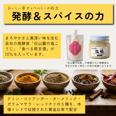 発酵スパイスカレー3個 ★5種のスパイスと白山麓のW発酵 芳醇な香り＆クセになる旨辛 グルテンフリー【配送不可地域：離島】