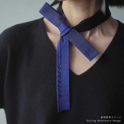 【牛首紬×MIZEN】KIMONOニット　ミニタイ - 牛首紬　男物先染め無地「黒」