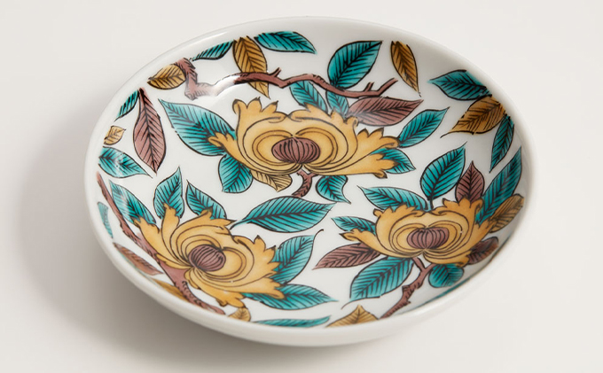 九谷焼 4.2号皿揃 古九谷風名品絵変わり（5枚セット） a01 焼き物 民芸品 工芸品