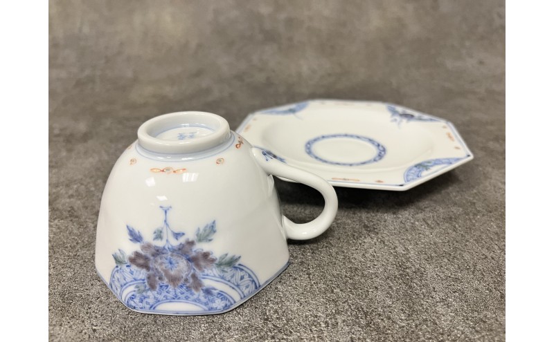 九谷焼 カップ＆ソーサー 染付花/三浦晃禎作 焼き物 民芸品 工芸品 食器
