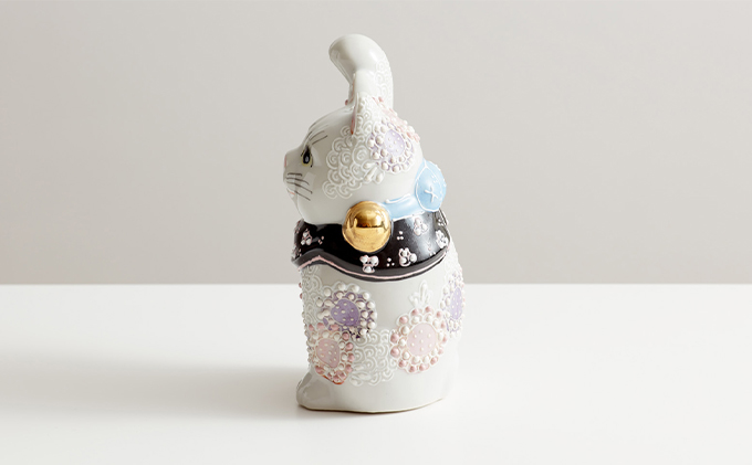 九谷焼 4号招き猫・花むらさき