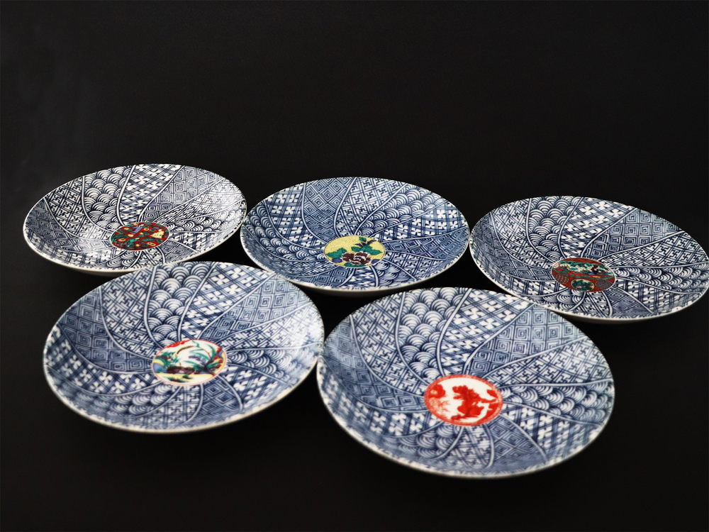 九谷焼　5.2号皿揃　時代画 （5枚セット）a01