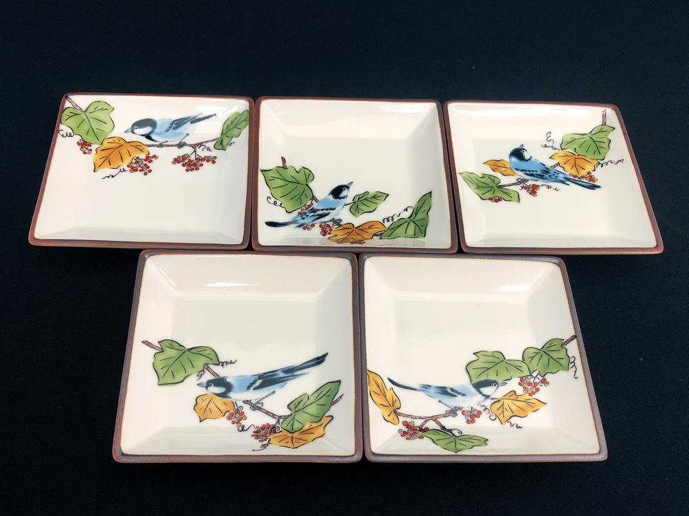九谷焼　3号皿揃　ぶどうに鳥 （5枚セット）a01