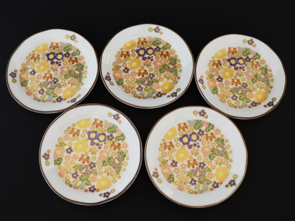 九谷焼　4.5号皿揃　花詰 （5枚セット）a01