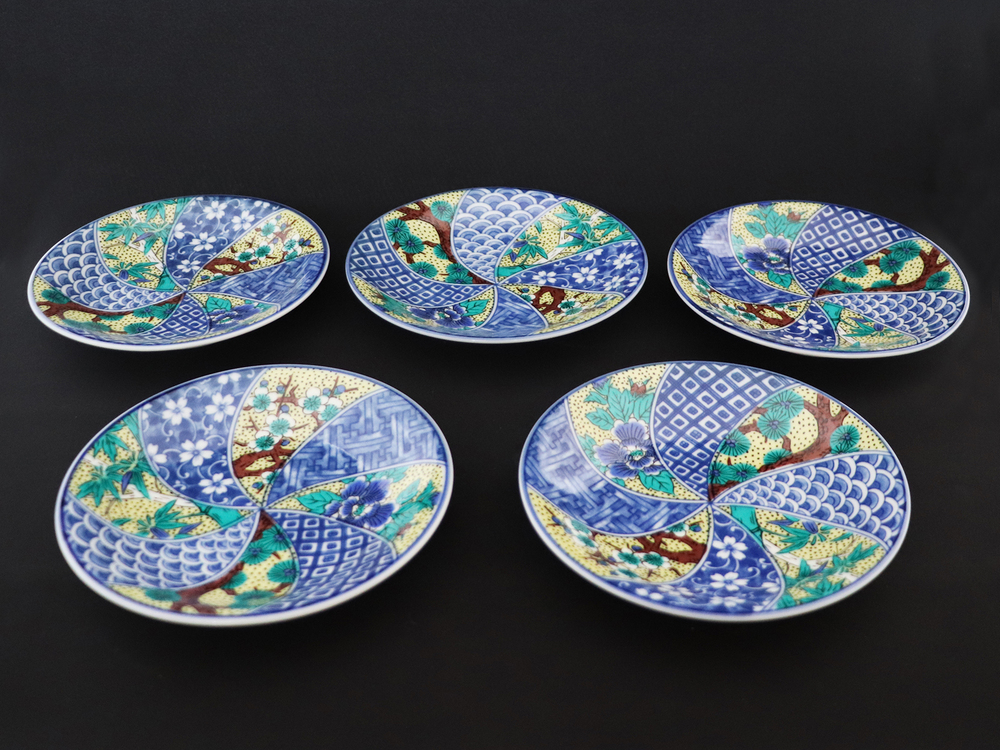 九谷焼　5.5号皿揃　吉田屋松竹梅 （5枚セット）a01