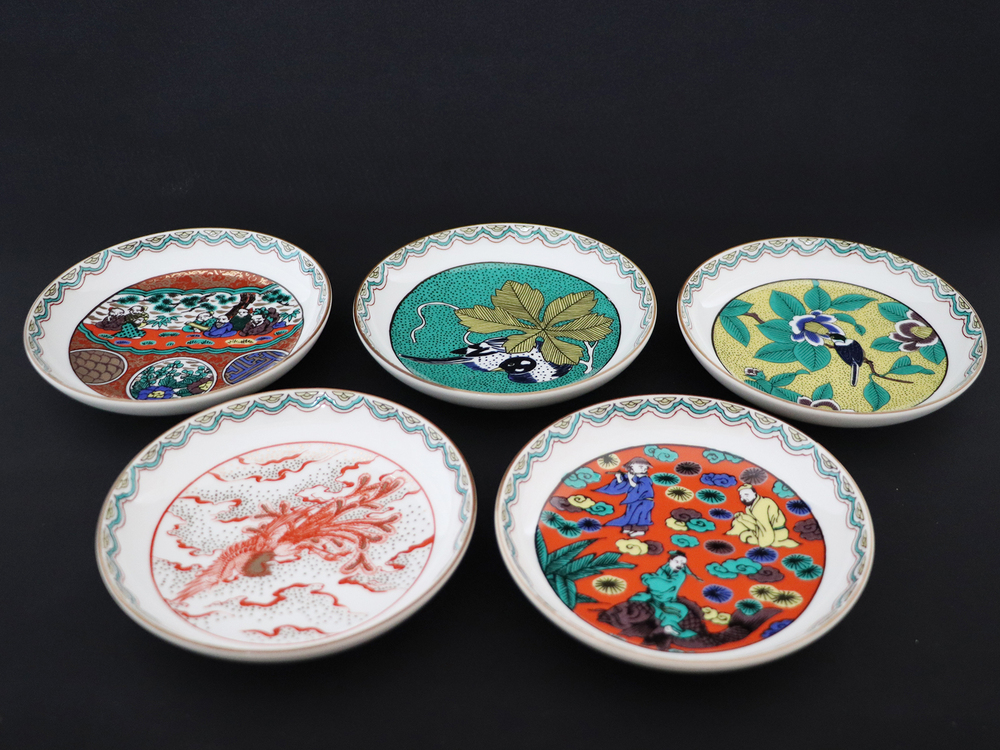 九谷焼　4.2号皿揃　時代絵 （5枚セット）a01