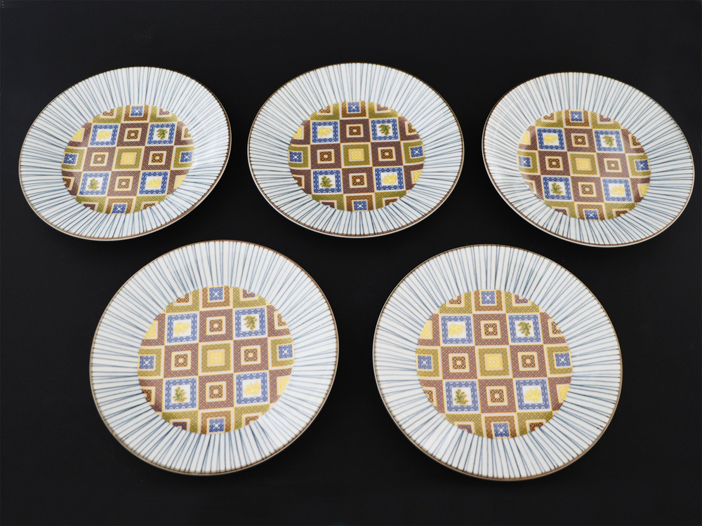 九谷焼　5.2号皿揃　石畳 （5枚セット）a01 食器 キッチン雑貨 キッチンアイテム 雑貨 小物 お皿 丸皿 食卓 テーブルコーディネート