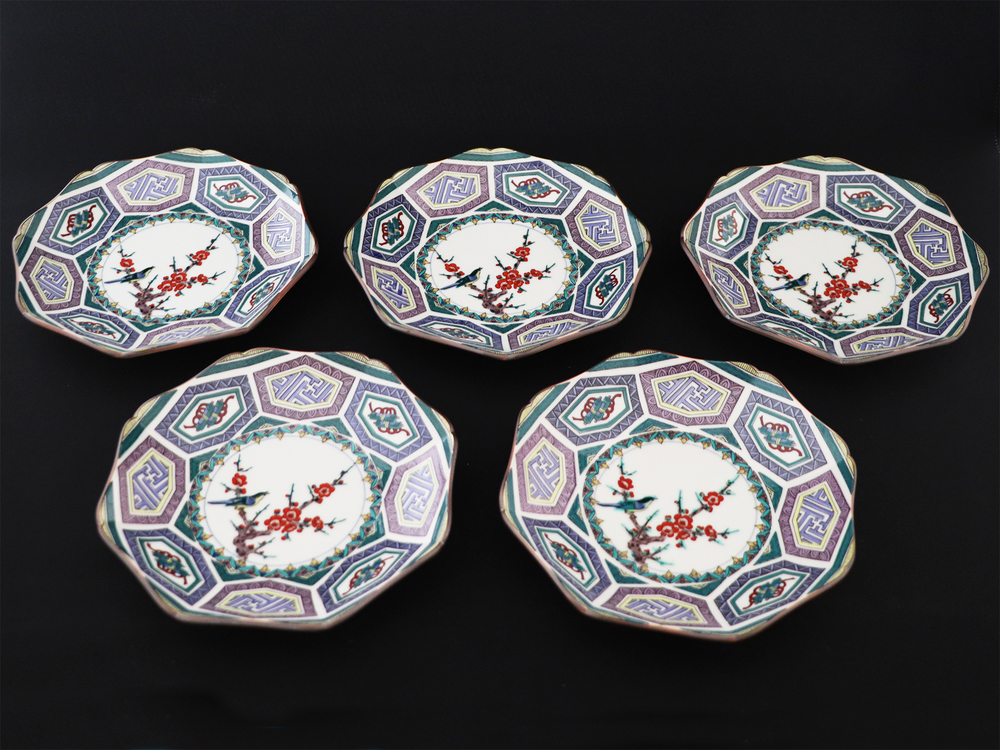 九谷焼　5号皿揃　古九谷風 （5枚セット）a01