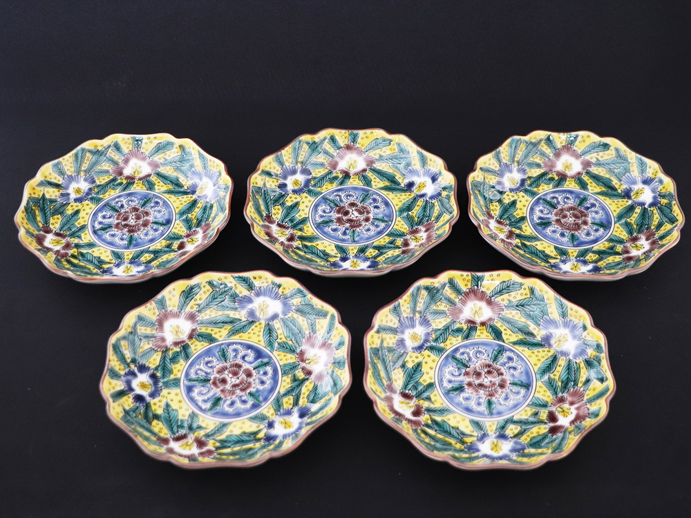 九谷焼　4.2号皿揃　吉田屋芙蓉 （5枚セット）a01