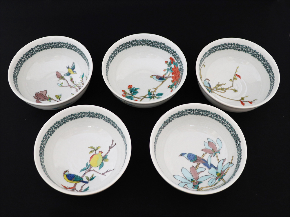 九谷焼　4.2号小鉢揃　花鳥絵変り （5枚セット）a01