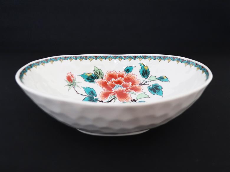 九谷焼　 6号たまご鉢　赤牡丹　a01